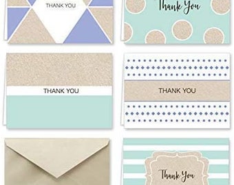 Purple and Mint Designer Thank You Note Card Collection