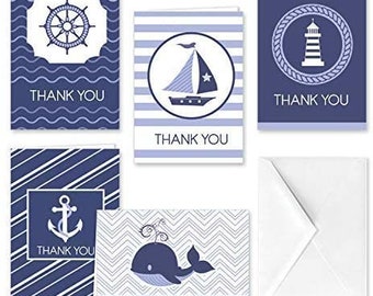 Coastal Nautical Thank You Note Cards