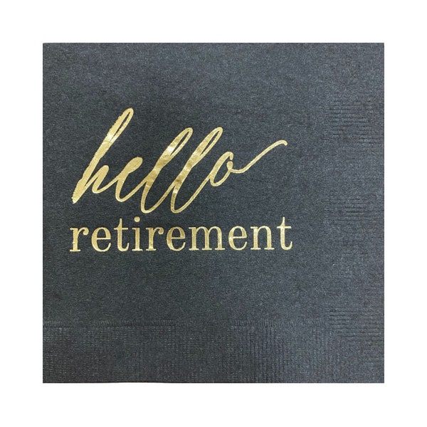 Hello Retirement Black Cocktail Party Servilletas - Pack 25