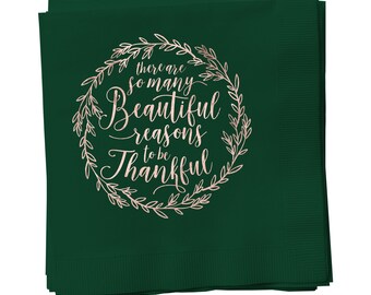 Christmas Holiday So Many Beautiful Reasons to Be Thankful Green Luxury 3 ply Luncheon Napkins