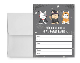 Dog Themed Howl-o-Ween Halloween Party Write In Invitations and Envelopes - 25 pack