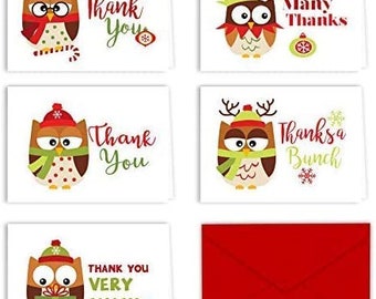 Christmas Owls Holiday Thank You Note Cards