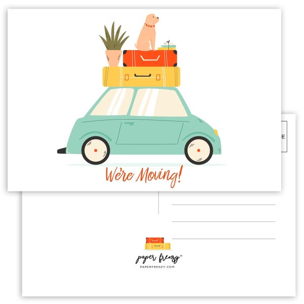 We're Moving Car Themed Moving POSTCARD - 25 pack