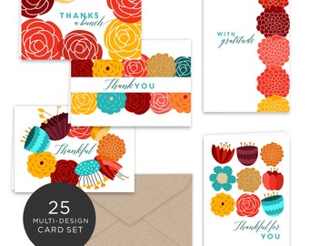 Vibrant Fall Floral Thank You Note Cards