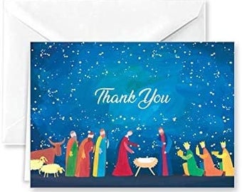 Abstract Nativity Christmas Religious Thank You Note Cards