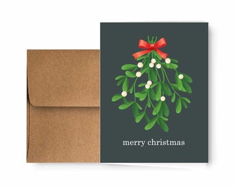 Mistletoe Holiday Christmas Cards with Kraft Envelopes - 25 pack