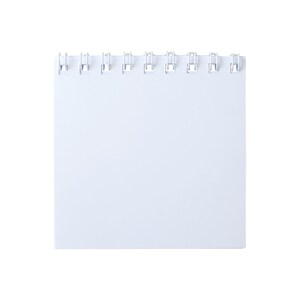 May include: A square, white, spiral-bound notepad. The top edge features a silver metal spiral binding. The pages are blank and ready for notes or sketches. The notepad is set against a clean, white background.