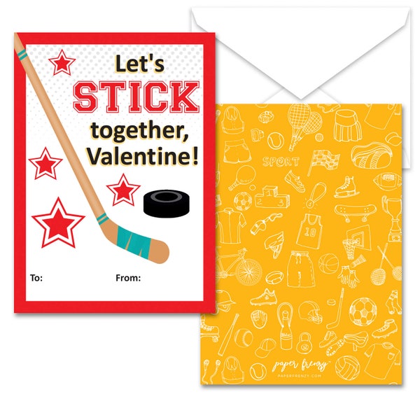 Hockey Themed Valentines Valentine Cards - 25 pack