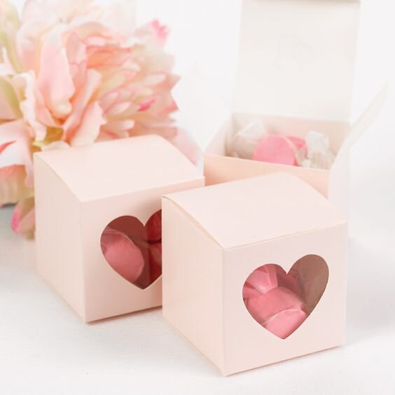 Hortense B. Hewitt Wedding Accessories Heart Window Favor Boxes, 25 Count, Pink Blush