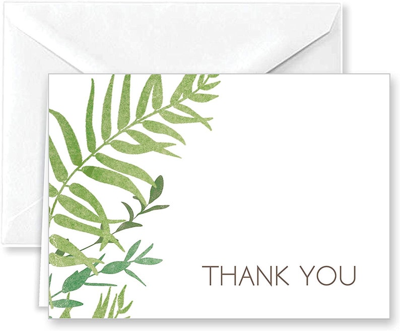 Elegant Ferns Thank You Note Cards and Envelopes - Etsy