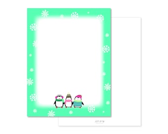 North Pole Penguin Trio Friends Holiday Christmas Letterhead