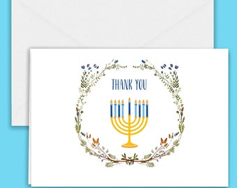 Menorah with Wreath Hanukkah Thank You Note Cards