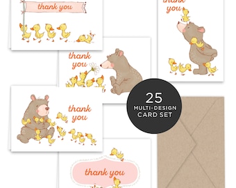 Spring Bear and Ducks Thank You Note Card Collection