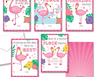 Flamingo Themed Valentines - 25 pack WITH ENVELOPES