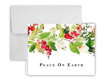 Peace on Earth Garland Christmas Cards and Envelopes - 25 pack