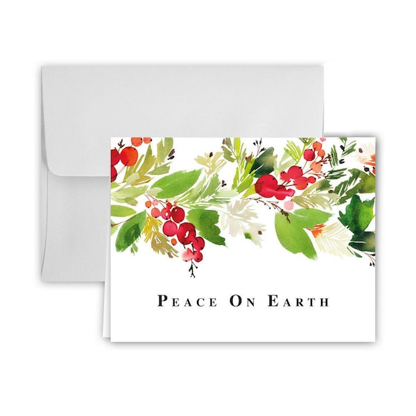Peace on Earth Garland Christmas Cards and Envelopes - 25 pack