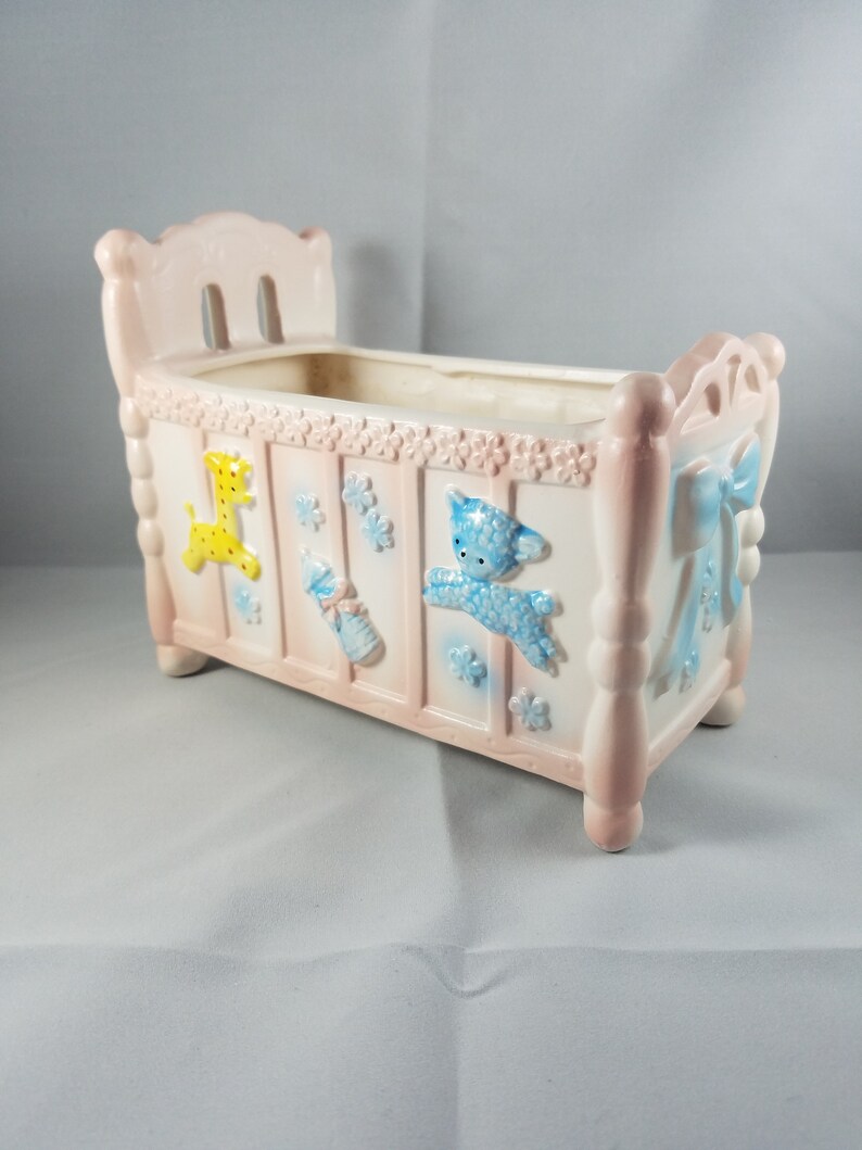 Pink Ceramic Baby Crib Vintage Planter Nursery Etsy