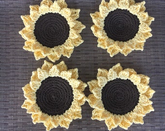 Sunflower Coasters Set of 4 - Sunflower Mug Rug - Sunflower Lovers - Sunflower Decor - Sunflower Gifts - Sunflower Beermat - Summer Decor