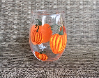 Pumpkin Wine Tumbler - Stemless Pumpkin Lovers Wine Glass - Halloween Wine Glass - Hand Painted - Personalized - 21 ounce