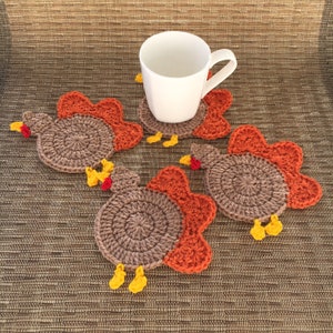 Turkey Coasters Thanksgiving Coaster Turkey Mug Rug Holiday Coasters Thanksgiving Gift Thanksgiving Decor Set of Four image 2