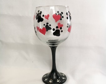 Hand Painted Paw Prints Wine Glass: Pet Lover Gift