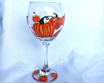 Pumpkin Wine Glass - Hand Painted Fall Wine Glass - Large Wine Glasses - Personalized