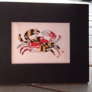 Framed cross stitch - Maryland Flag Crab