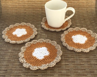 Pumpkin Pie Coasters - Pumpkin Pie Mug Rug - Thanksgiving Home Decor - Cozy Christmas - Pumpkin Pie Lovers - Christmas Coasters - Set of 4