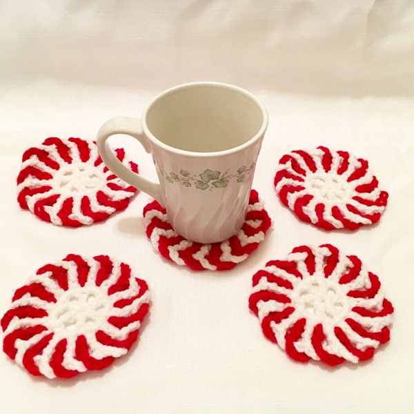 Candy Cane Coasters - Peppermint Christmas Coasters - Christmas Decorations - Holiday - Stocking Stuffers - Christmas Gifts - Set of 5