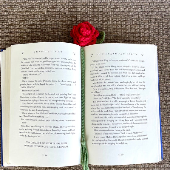 Crochet Rose Bookmark with Tassel: Cotton Flower Page Holder