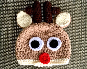 Reindeer Hat - Crochet Reindeer Beanie - Christmas Hat - Adult Reindeer Hat - Children’s Reindeer Hat - Cozy Christmas Outdoors