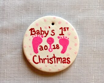Baby Girl's First Christmas Ornament - Hand Painted Ceramic Ornament
