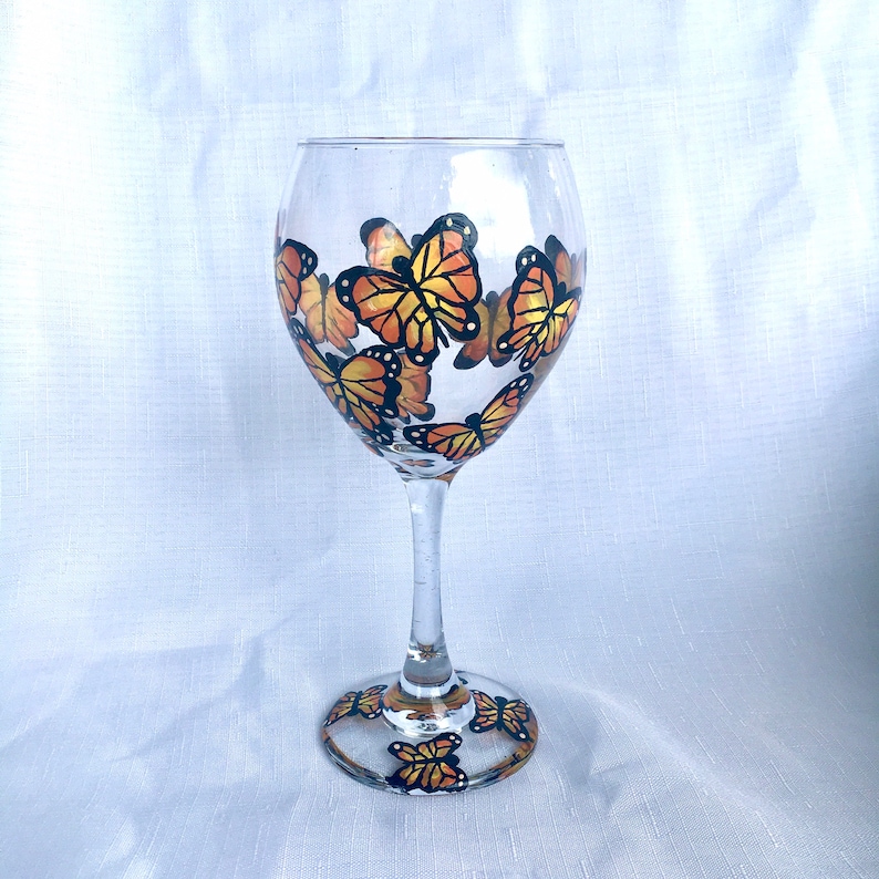 Butterfly Wine Glass Gift for Butterfly Lovers Hand Painted Monarch Butterfly Wine Glass Large Wine Glass
