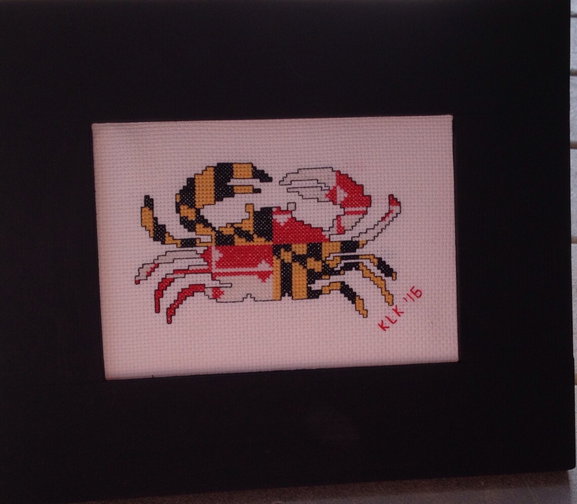 Framed Cross Stitch Maryland Flag Crab Etsy