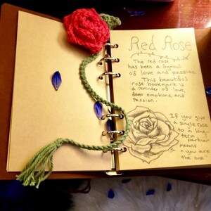 Crochet Rose Bookmark with Tassel: Cotton Flower Page Holder 画像 4