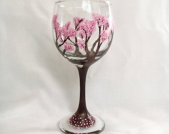 Cherry Tree Wine Glass -  Cherry Blossom Wine Glass - Pink Wine Glasses - Large Wine Glass - Personalized - Gifts for Her