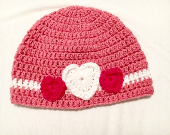 Girls Valentine's Day Hat- Pink Hat with Hearts - Gifts for Girls - Baby Shower Gifts - Pink beanie - Adult Valentine’s Hat - Winter hat