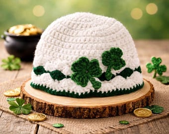 St. Patrick’s Day Shamrock Hat - Crochet Beanie for Adults and Kids - Irish Holiday Winter Hat - St. Patty’s Day Accessory