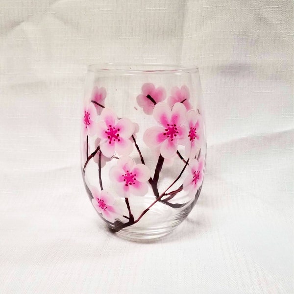 Personalized Cherry Blossom Stemless Wine Glass - Cherry Blossom Wine Tumbler - Large wine glass, Mother’s Day Gift - Gifts for Her