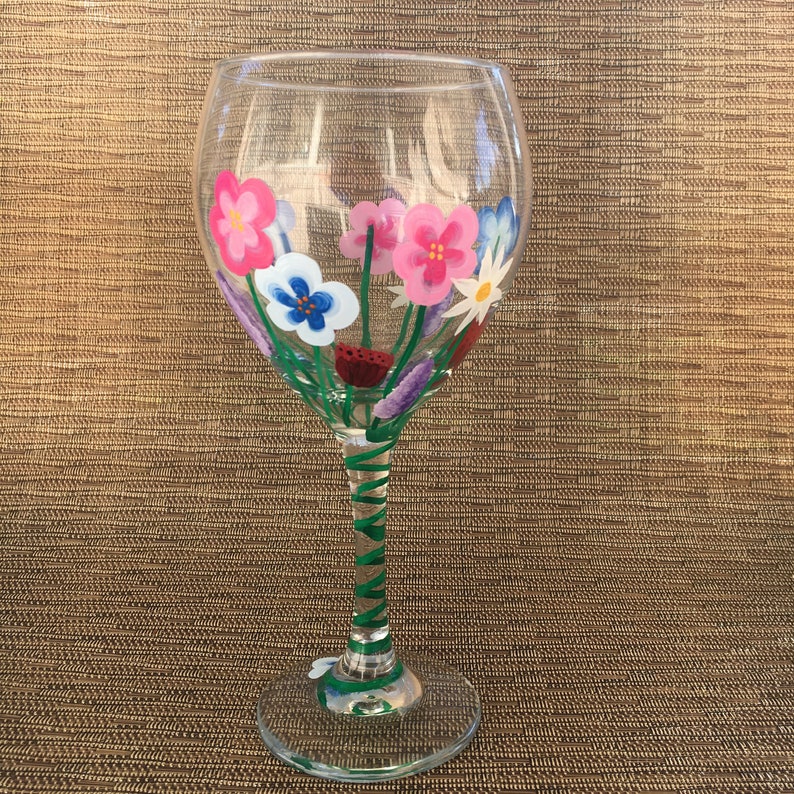 Wildflower Wine Glass Hand Painted Wine Glass Flowers Etsy