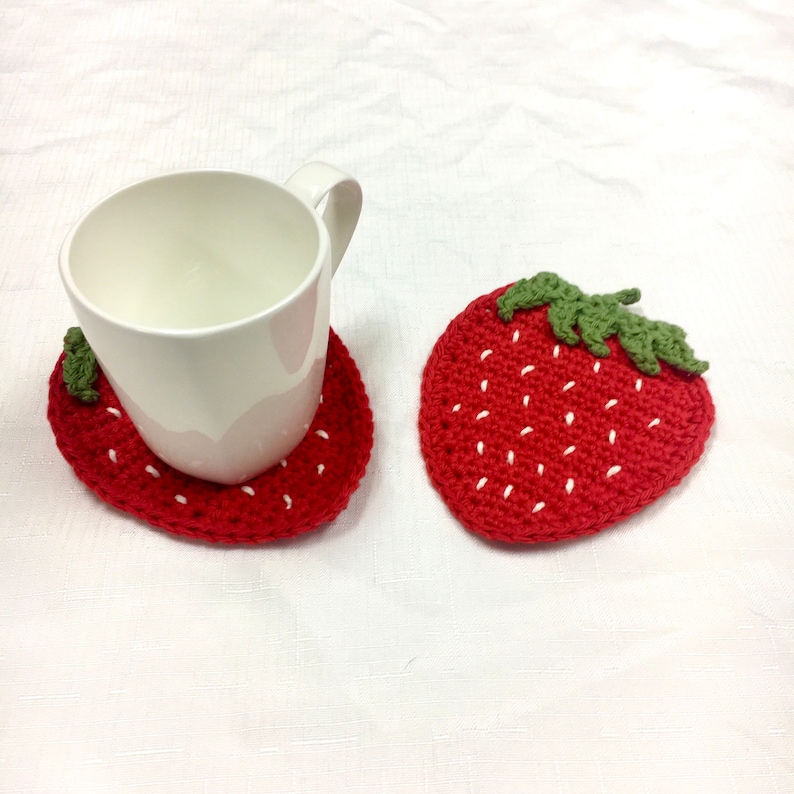 Custom -Strawberry Mug Rug Strawberry Decor Red and White Strawberry Coaster Gifts for Strawberry Lovers Strawberry Coasters Set of Four