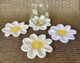 Daisy Coasters - Set of Four- Flower Coasters - Floral Decor - Daisy Mug Rug - Floral Coasters - Flower Coasters - Flower Mug Rug