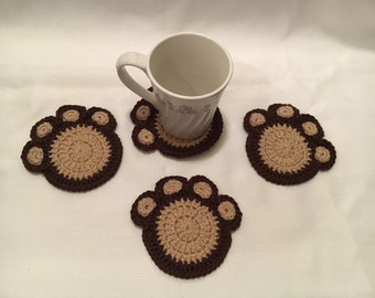Wholesale Paw Print Coasters - Set of 25 - Crochet Paw Coasters - Bulk Order Paw Coasters