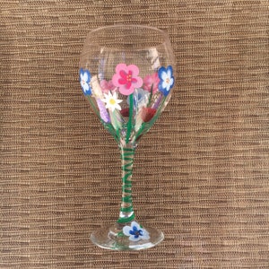 Wildflower Wine Glass - Hand Painted Wine glass - Flowers - Wine Lover - Large - Gifts for Her