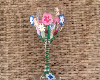 Wildflower Wine Glass - Hand Painted Wine glass - Flowers - Wine Lover - Large - Gifts for Her