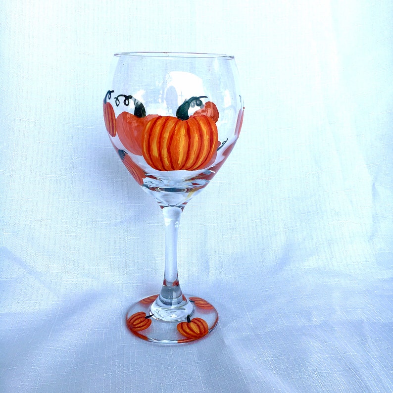 Pumpkin Wine Glass Hand Painted Fall Wine Glass Large Wine Etsy