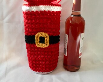 Crocheted Christmas Wine Tote: Santa Belt Wine Bag