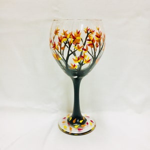 Fall Foliage Wine Glass - Fall Leaves Wine Glass - Large Wine Glass - Hand Painted Thanksgiving Wine Glasses - Halloween Wine Glass