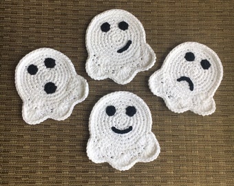 Ghost Coasters - Set of Four - Ghost Mug Rug - Halloween Coasters - Ghost Home Decor -Spooky Coasters - Halloween Mug Rug