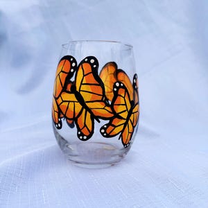 Hand Painted Monarch Butterfly Wine Glass - Gift for Butterfly Lovers